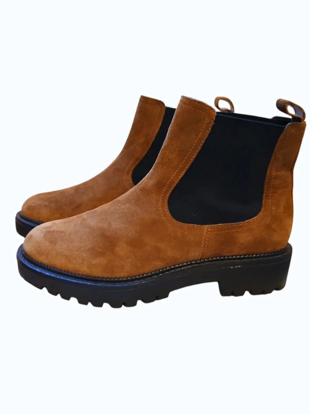 CASLON MILLER Chestnut Brown Suede Pull-On Lug Sole Ankle Boots - Like New